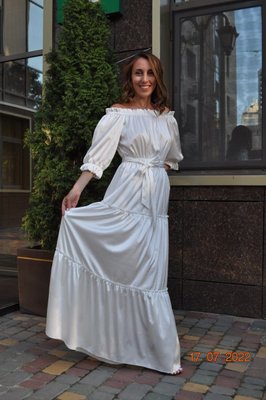 Женское длинное платье с рукавом молочного цвета р.S/M 386930 386930 фото
