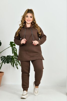 Жіночий теплий прогулянковий костюм коричневого кольору р.58 383693 383690 фото
