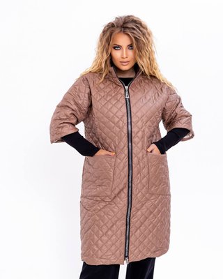 Женская куртка-пальто из плащевки цвет капучино р.68 377545 377545 фото