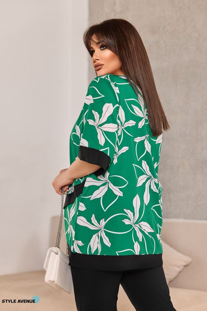 Женский костюм-двойка цвет цветы на зеленом р.48/50 456126 456126 фото