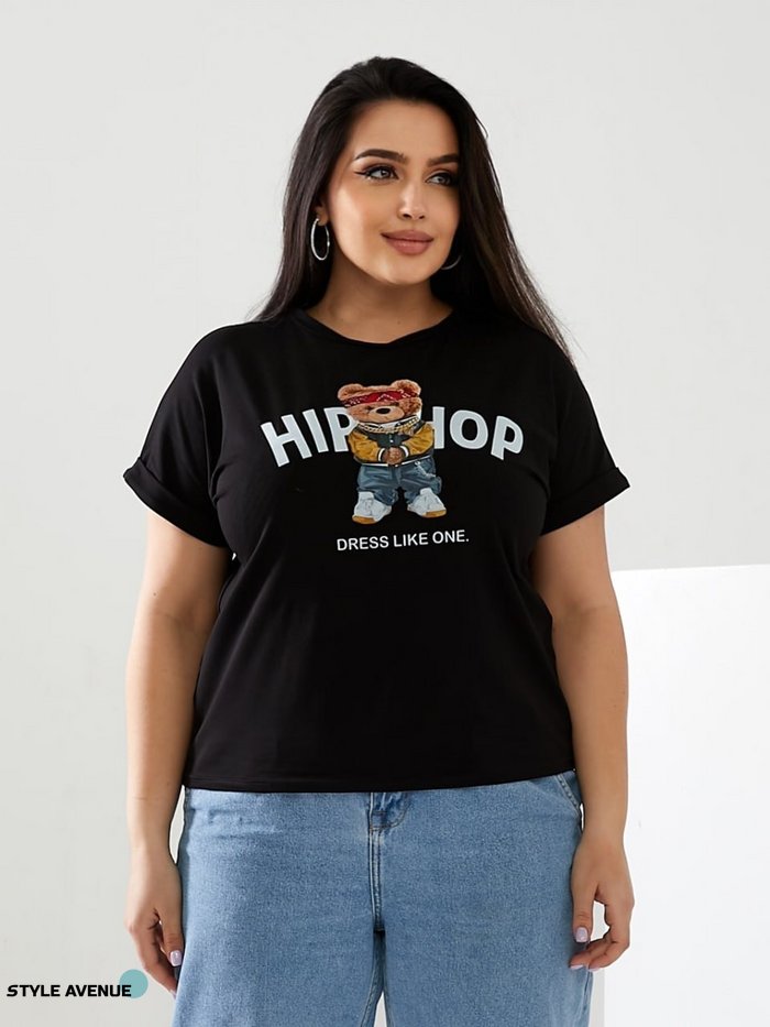 Женская футболка HIP-HOP цвет черный р.48/50 433162 433162 фото