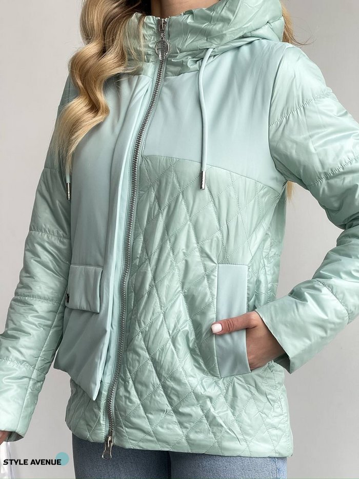 Женская теплая куртка с капюшоном цвет мята р.L 450302 450302 фото
