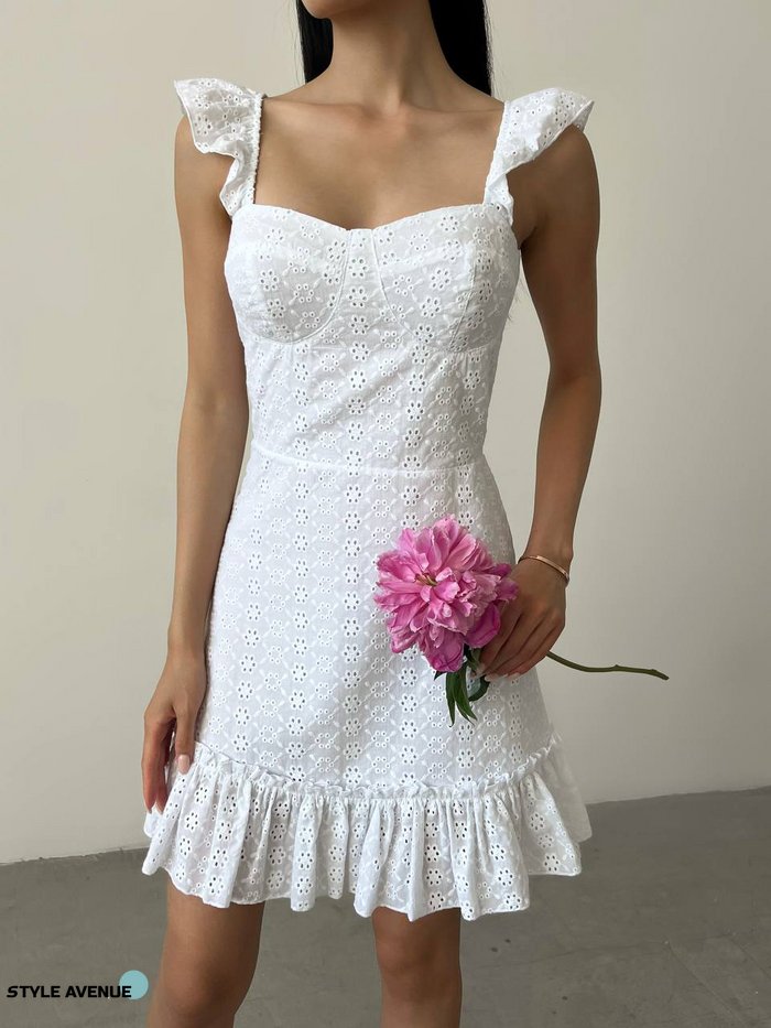 Женское платье из прошвы цвет белый р.42 437876 437876 фото