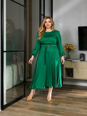 Женское платье миди из шелка цвет зеленый р.54/56 459429 459429 фото