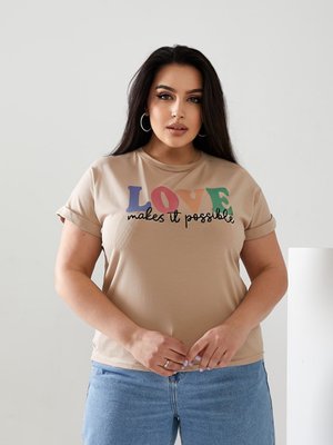 Женская футболка LOVE цвет бежевый р.42/46 432430 432430 фото