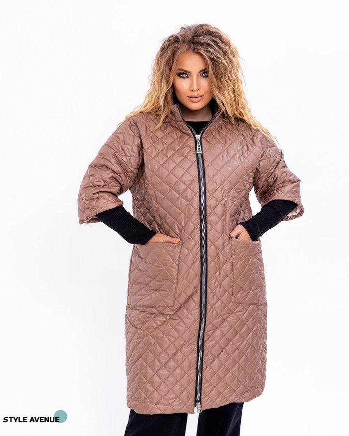 Женская куртка-пальто из плащевки цвет капучино р.50 377554 377554 фото