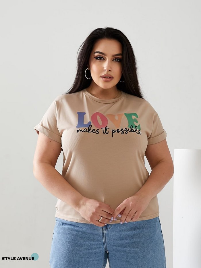 Женская футболка LOVE цвет бежевый р.42/46 432430 432430 фото