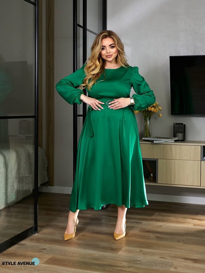Женское платье миди из шелка цвет зеленый р.54/56 459429 459429 фото