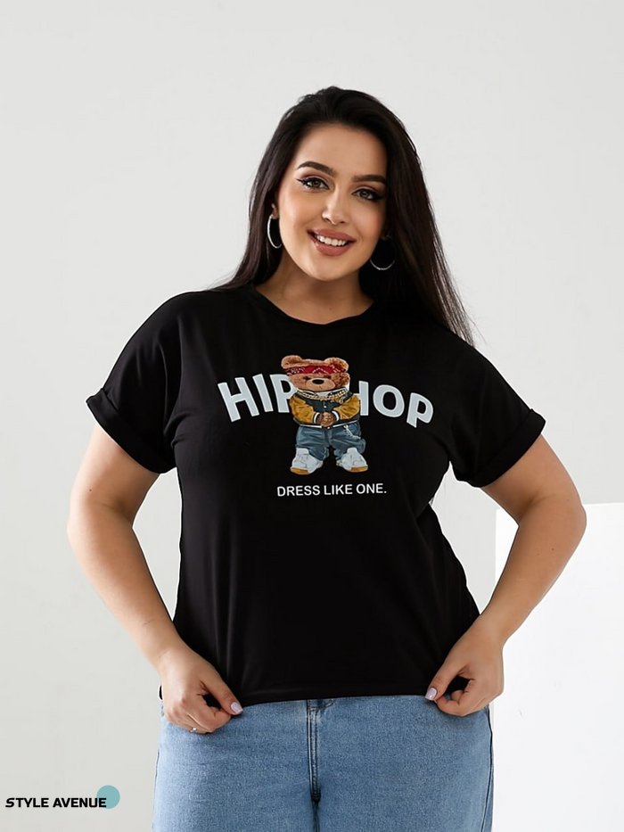 Женская футболка HIP-HOP цвет черный р.56/58 433164 433164 фото