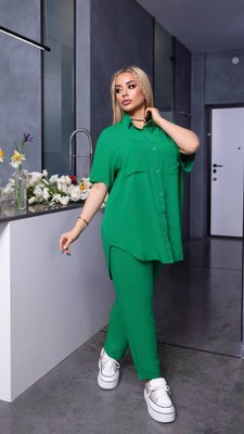 Жіночий лляний костюм сорочка та штани зеленого кольору р.48/52 359211 382922 фото
