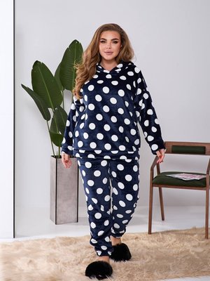 Женская махровая пижама в горох цвет синий р.54/58 448332 448332 фото