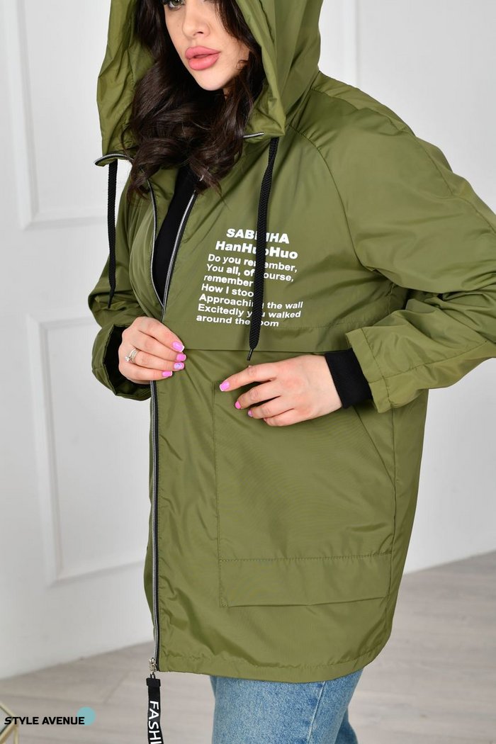 Женская куртка с капюшоном цвет хаки р.48/50 453833 453833 фото