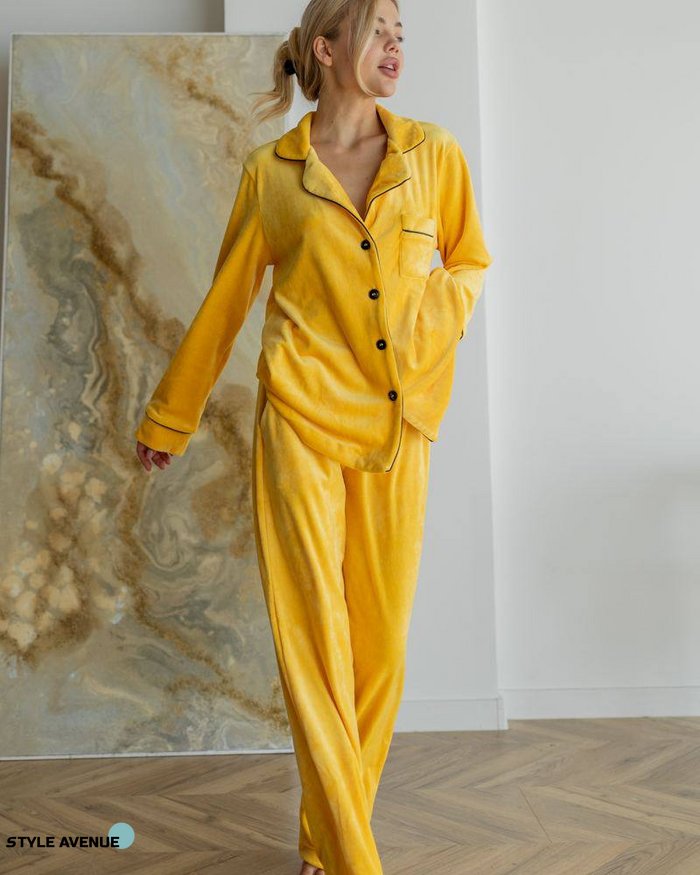 Женская пижама велюр Jeny на пуговицах цвет желтый р.L 443801 443801 фото