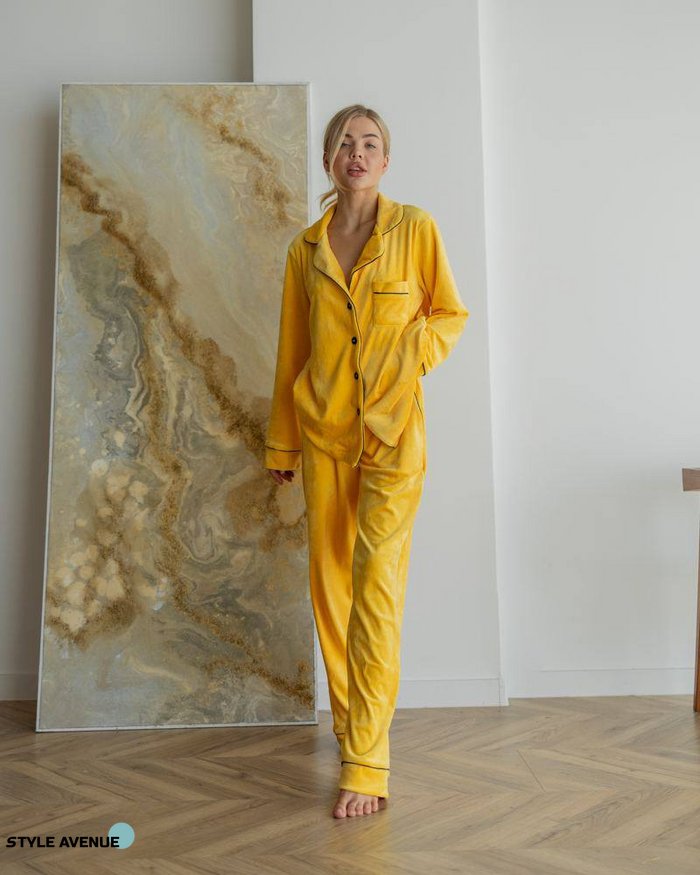 Женская пижама велюр Jeny на пуговицах цвет желтый р.L 443801 443801 фото