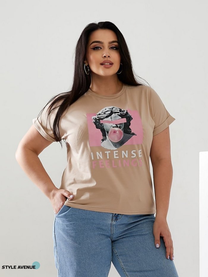 Женская футболка INTENSE цвет бежевый р.42/46 433039 433039 фото