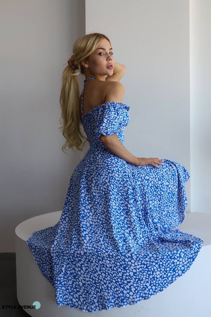 Женское платье в цветочный принт цвет голубой р.42/44 455744 455744 фото