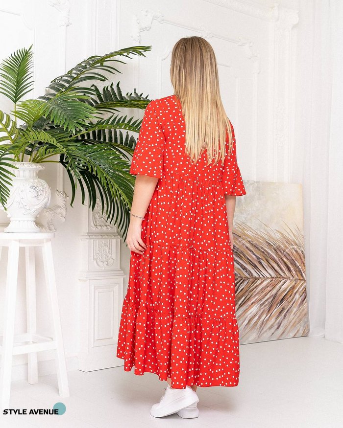 Жіноча довга сукня в горошок червоного кольору 381215 381215 фото
