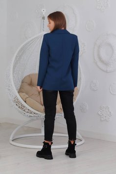 Жіночий класичний піджак з відкладним коміром із креп костюмки синього кольору 357962 379130 фото