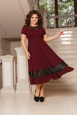 Жіноча нарядна сукня з мереживами кольору марсала р.48/50 374382 381919 фото