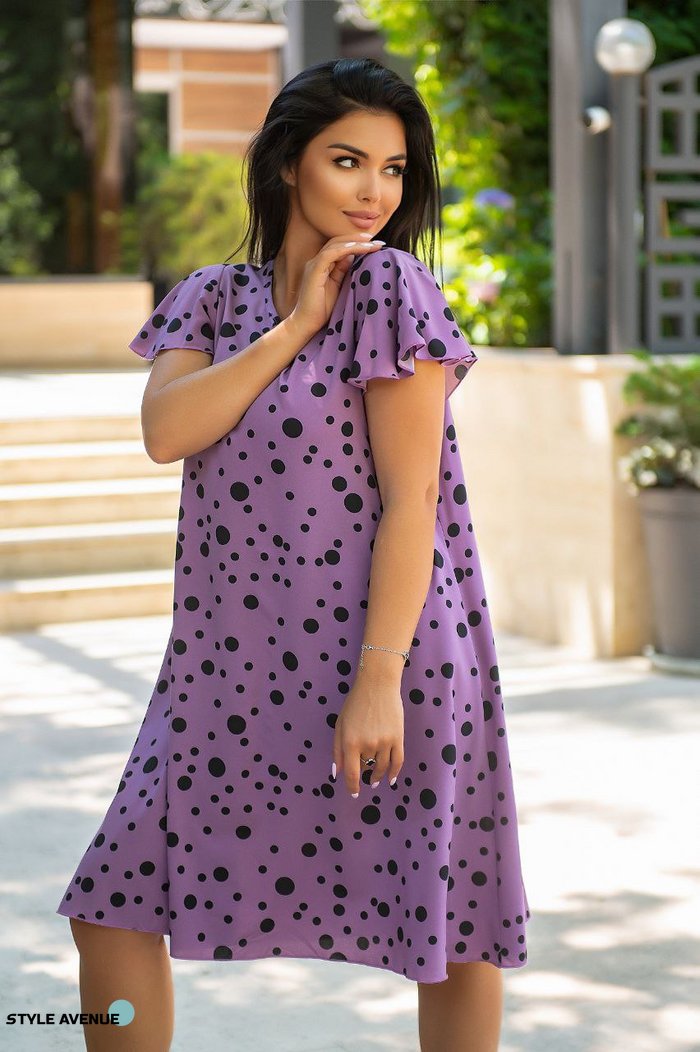 Женское платье в горошек фиолетового цвета р.54/56 382079 382076 фото