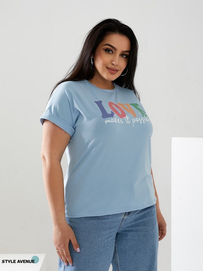 Женская футболка LOVE цвет голубой р.42/46 432431 432431 фото