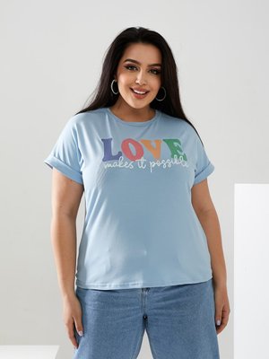 Женская футболка LOVE цвет голубой р.48/50 432486 432486 фото