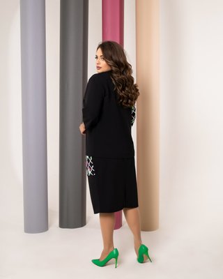 Женский костюм кофта с юбкой со вставками с цветочным принтом черный р.56/58 381746 381743 фото