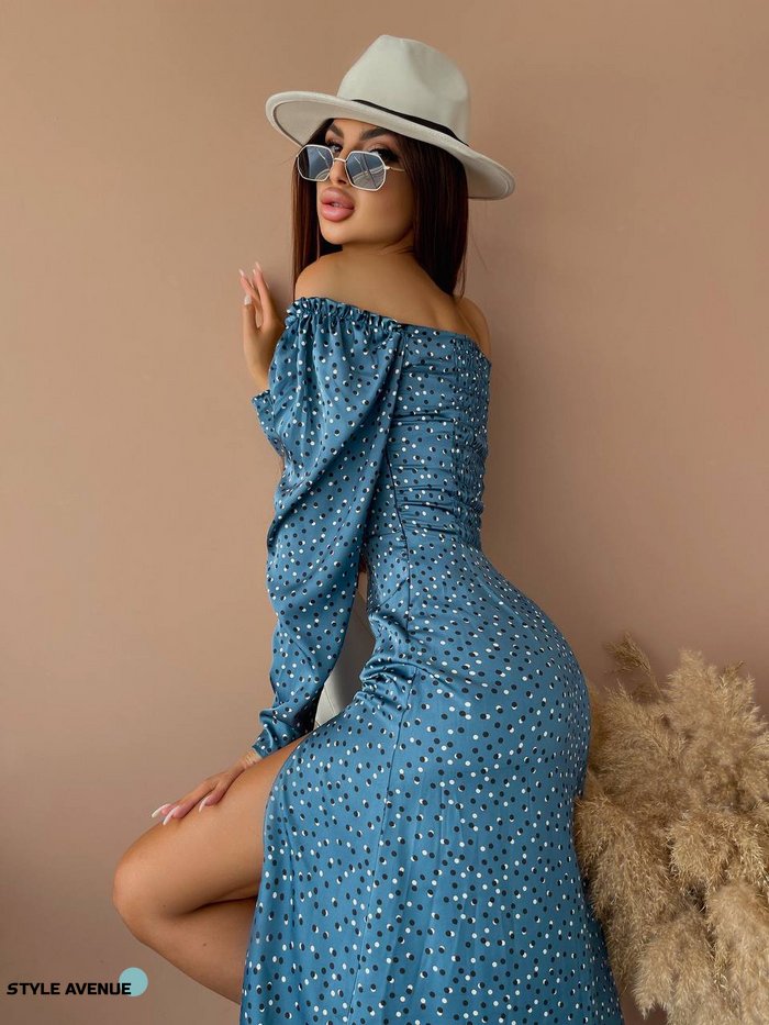 Женское весеннее платье из шелка синего цвета р.42 406462 406462 фото