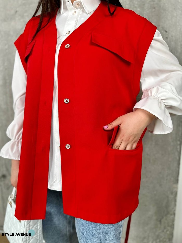 Женский костюм двойка жилетка и блуза цвет красный р.48/50 454104 454104 фото