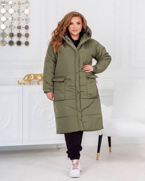 Жіноча тепла куртка-пальто з капюшоном колір хакі 448985 448985 фото