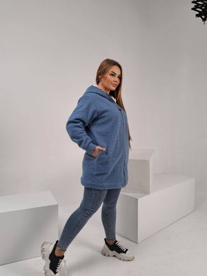 Женская куртка барашек на меху голубого цвета р.54/58 386628 378541 фото