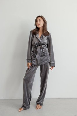 Женская пижама велюр Eva на запах серого цвета р.S 442557 442557 фото