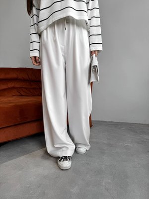 Женские брюки с декоративным шнурком цвет молочный р.46 451524 451524 фото
