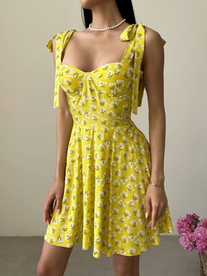Женское платье с завязками на плечах цвет желтый р.46 438067 438067 фото