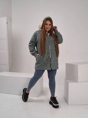 Женская куртка барашек на меху оливкового цвета р.48/52 386630 378541 фото