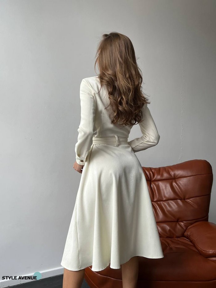 Женское платье из вельвета с поясом цвет молочный р.42/44 450326 450326 фото