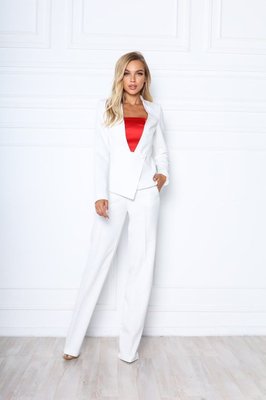 Женский брючный костюм асимметрия белого цвета на подкладке р.48 455746 455746 фото