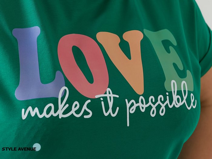 Женская футболка LOVE цвет зеленый р.42/46 432433 432433 фото
