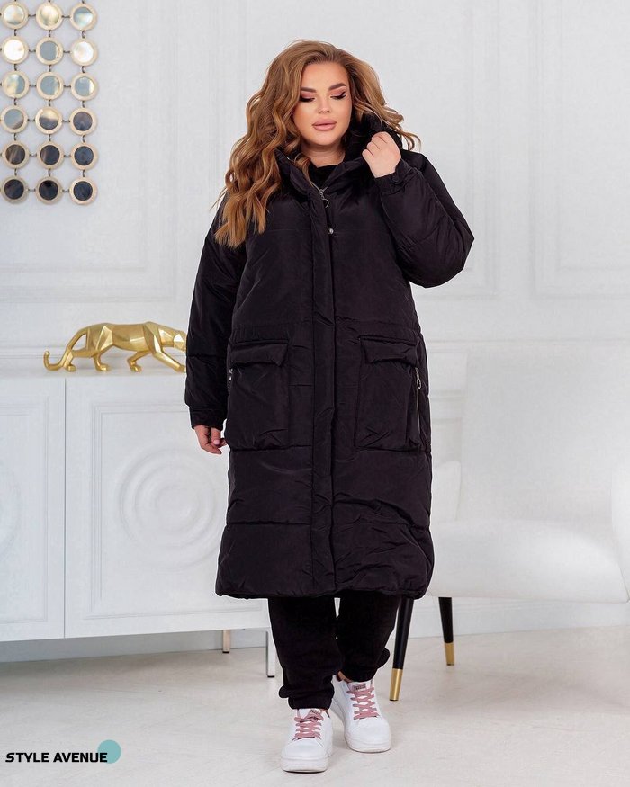 Женская теплая куртка-пальто с капюшоном цвет черный р.42/44 448984 448984 фото