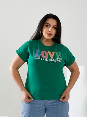 Женская футболка LOVE цвет зеленый р.48/50 432471 432471 фото