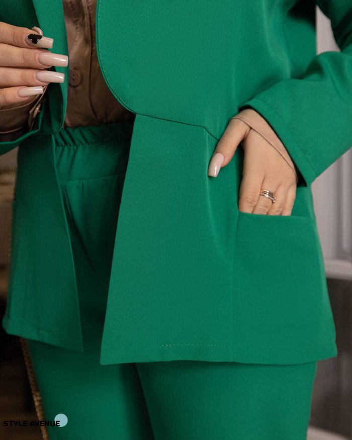 Женский костюм брюки и пиджак цвет зеленый р.50/52 450153 450153 фото