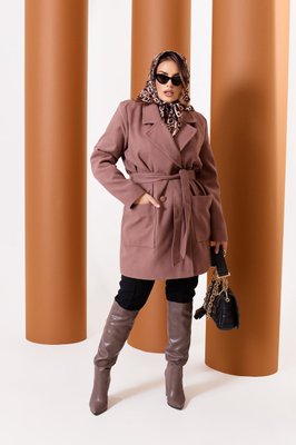 Женское пальто из кашемира на подкладке с поясом капучино р.52\54 376131 376187 фото
