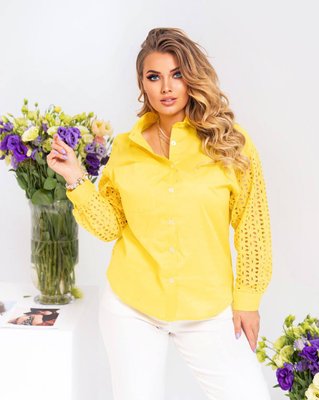 Женская рубашка из коттона и прошвы желтого цвета р.50/52 380979 380977 фото