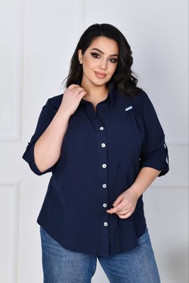 Женская льняная рубашка синего цвета р.56 420911 420911 фото