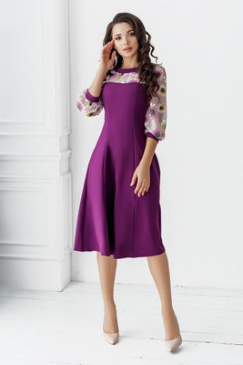 Женское платье со вставками из принтованого шифона фиолетовое р.42/44 381707 381711 фото