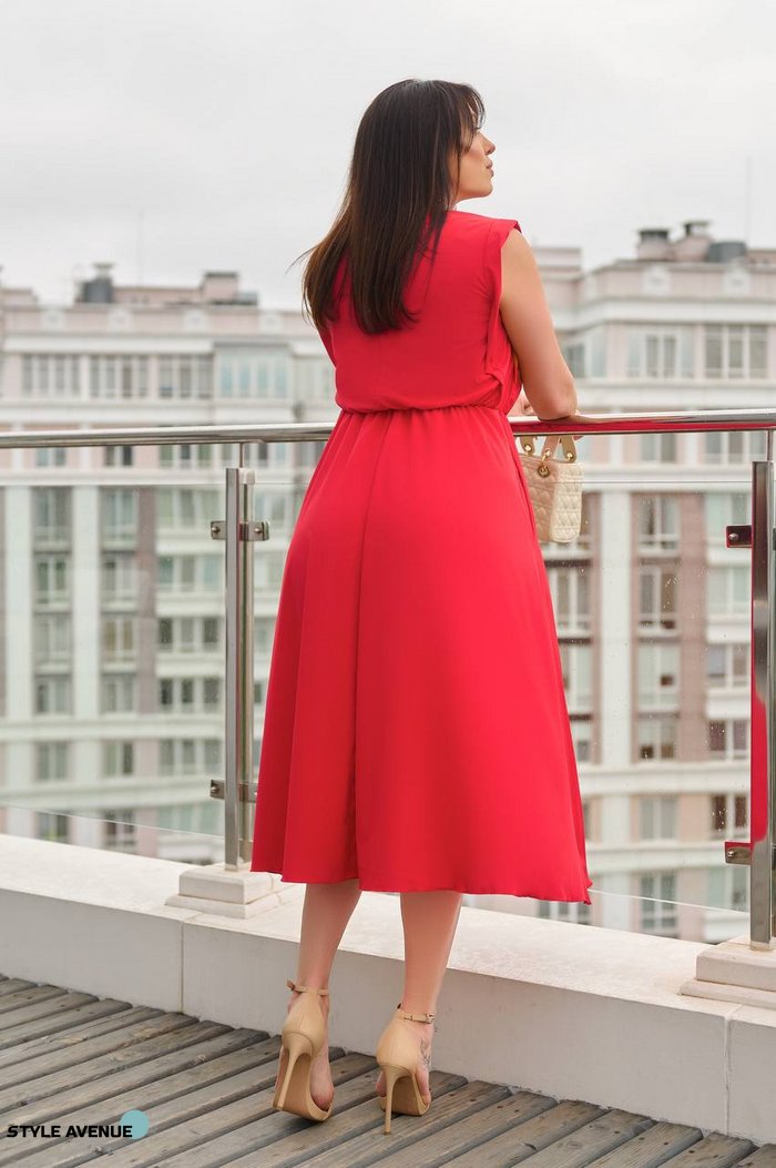 Женское платье из софта миди цвет красный р.54/56 456302 456302 фото