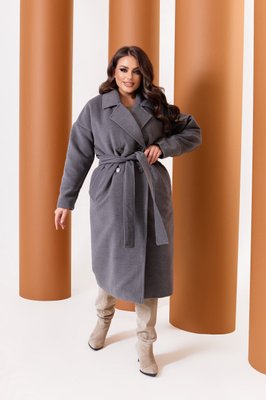 Женское пальто из кашемира на подкладке с поясом серого цвета р.52/54 376163 376163 фото