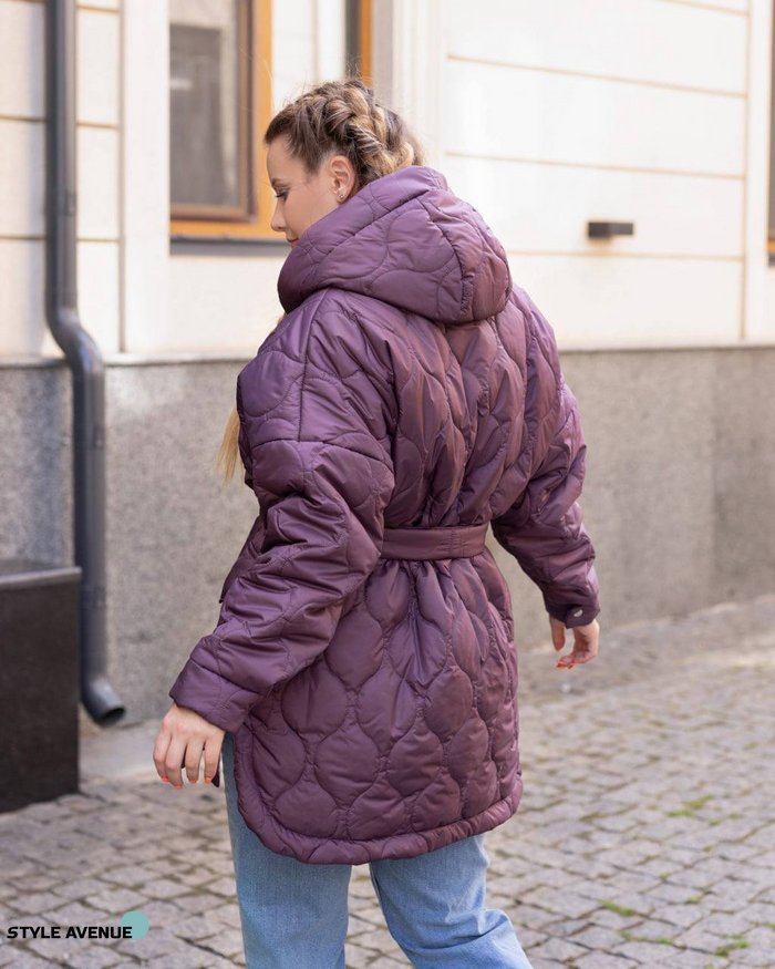 Женская куртка с поясом цвет фиолет р.58/60 440926 440926 фото
