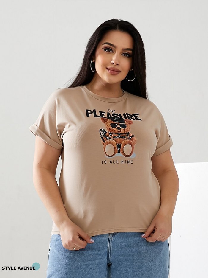 Женская футболка PLEASURE цвет бежевый р.56/58 433681 433681 фото