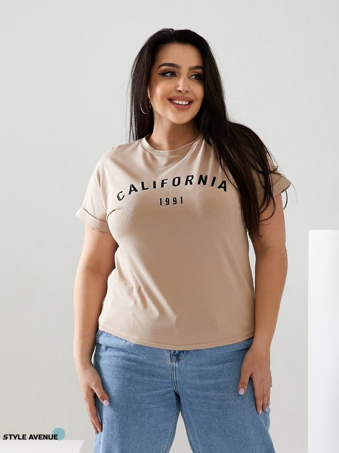 Женская футболка California цвет бежевый р.52/54 432442 432442 фото
